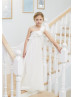 One Shoulder Ivory Lace Chiffon Corset Back Flower Girl Dress